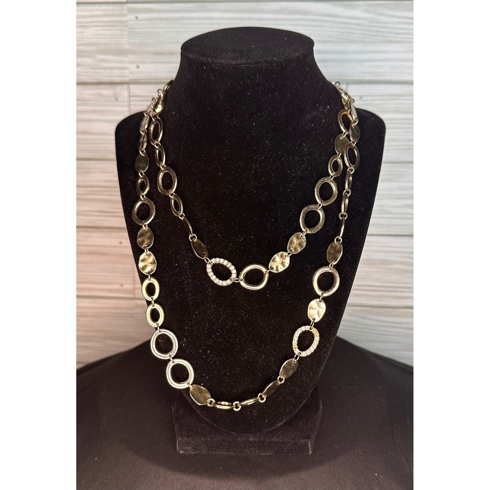 Premier‎ Designs Layered Vintage Necklace Gold Hammered Disc Link Statement